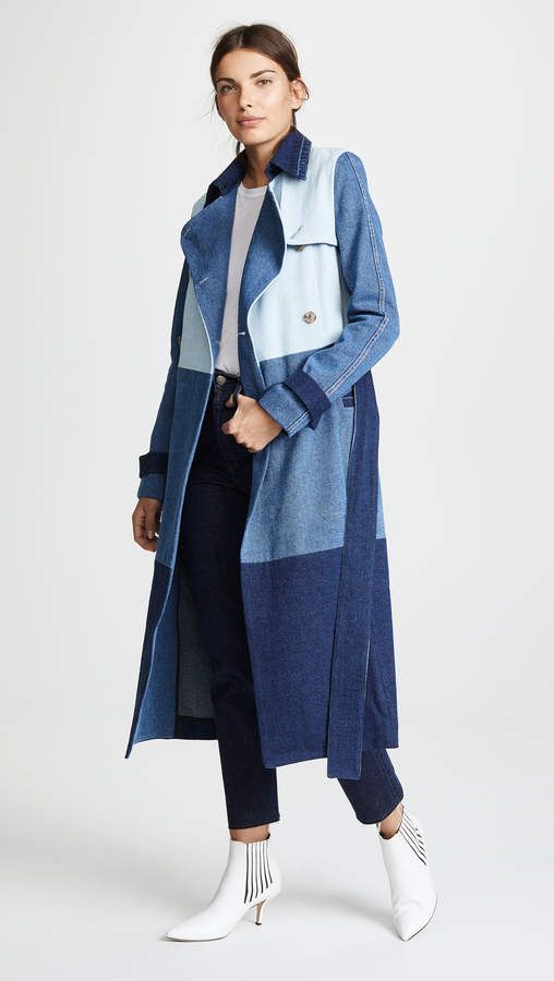 Patchwork Denim Trench Coat