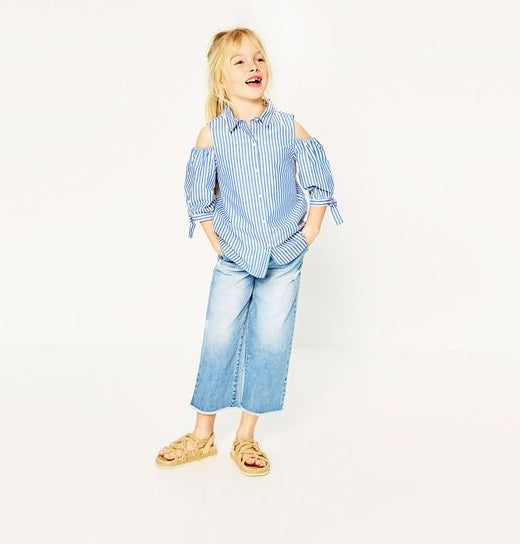 Kids Light Blue Wide-Leg Crop Denim Jeans